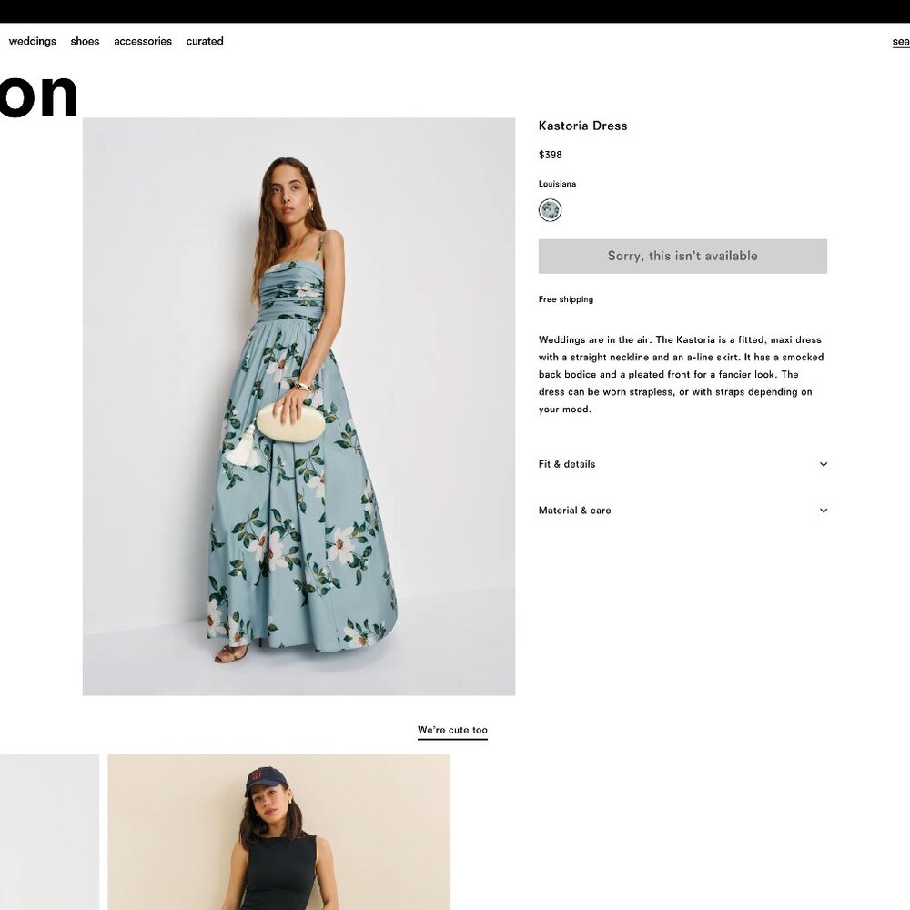 Reformation Kastoria Dress Green - Size 6